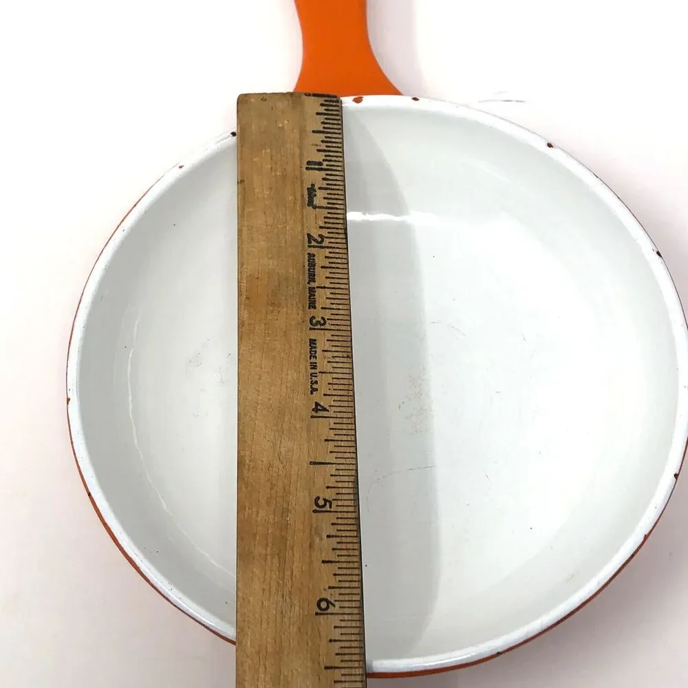 VTG Japanese Cookware Casron Flame Orange Enamel Cast Iron Skillet #2 Pan 6.5